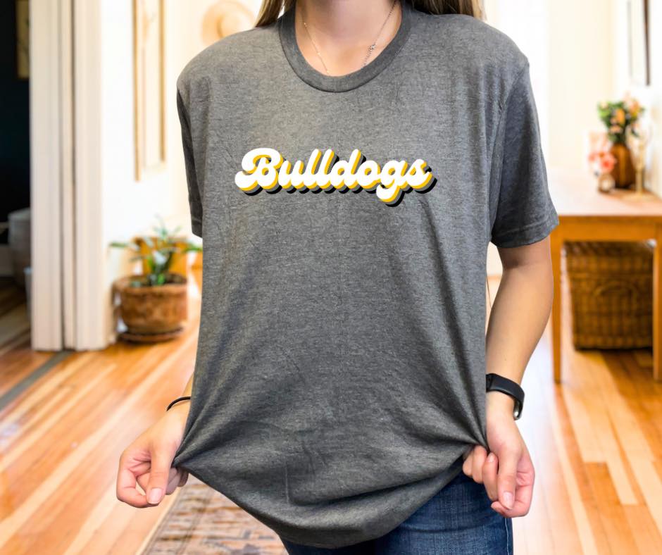 Retro Bulldogs, tee in toddler, youth, & adult
