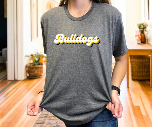 Retro Bulldogs, tee in toddler, youth, & adult