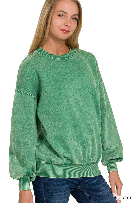 Acid Wash, Fleece Pullover