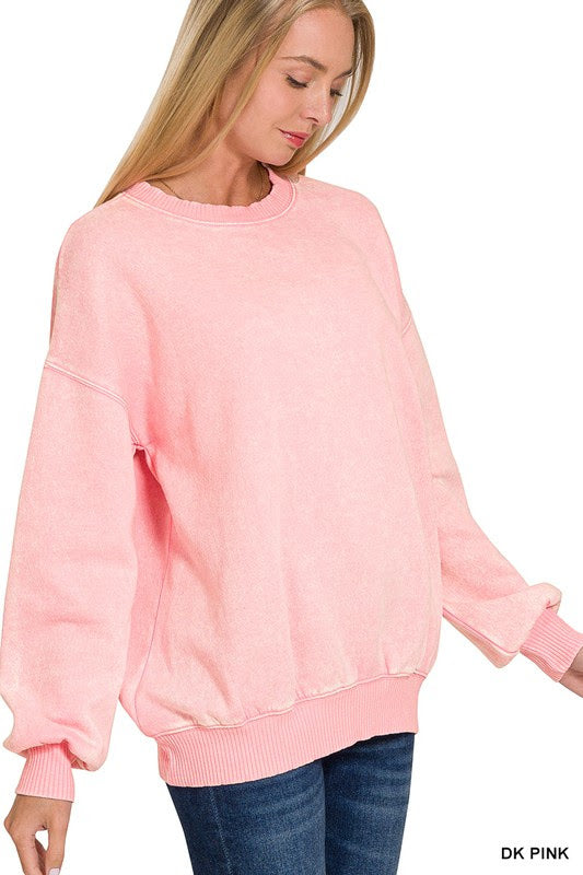Acid Wash, Fleece Pullover