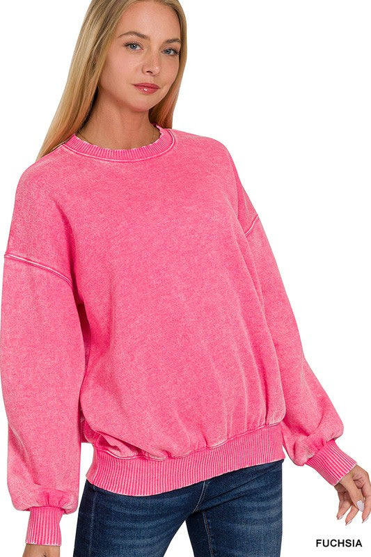 Acid Wash, Fleece Pullover