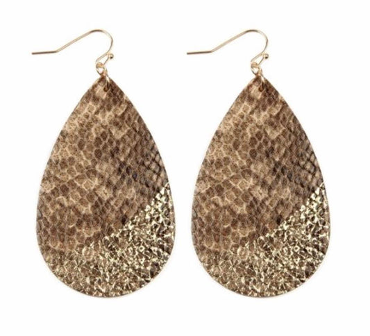 Snake Print Dipped earrings, in brown