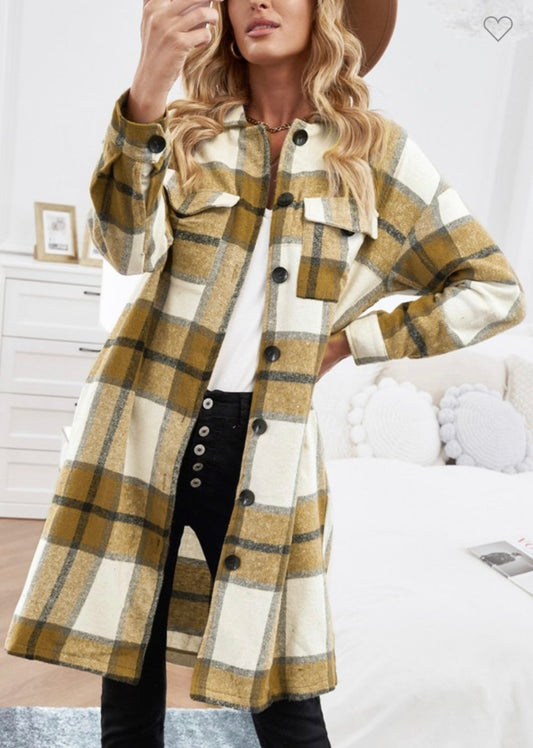 Long Distance, shacket in khaki/mustard