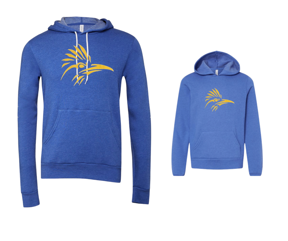 Roadrunner Head, Bella Hoodie in blue