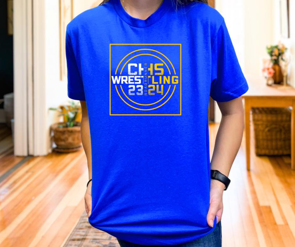 CHS Wrestling, tee in toddler, youth, & adult