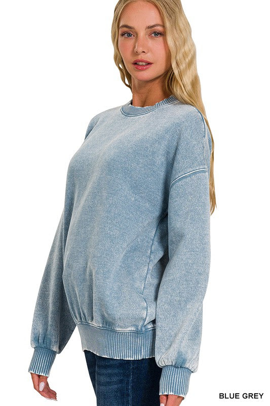 Acid Wash, Fleece Pullover