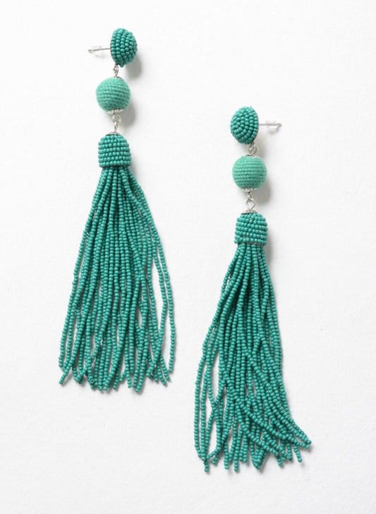 Tassel, earrings in teal