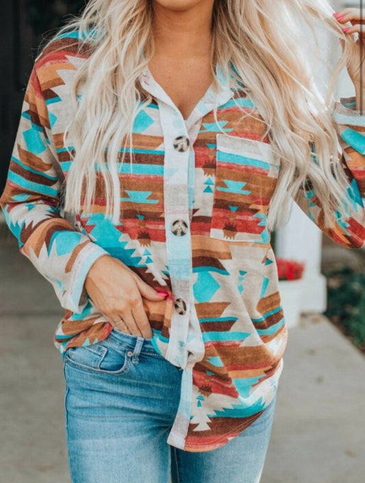 Aztec Button Up Top