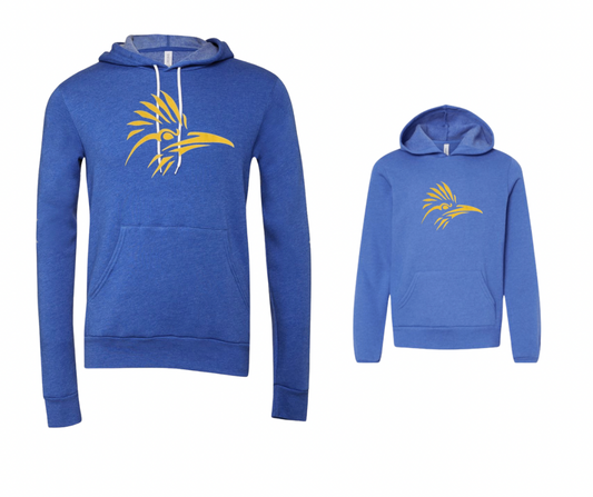 Roadrunner Head, Bella Hoodie in blue